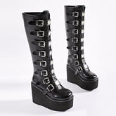 High-Top Metal Button PU Thick High-Heel Martin Boots