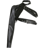 Metal Adjustment Buckle One Shoulder PU Long Sleeve Tee