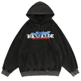 Ripped Spider Embroidery Oversized Washed Hoodie