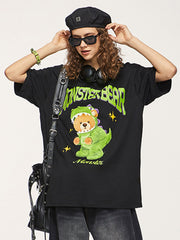Cartoon Dinosaur Bear Print Tee