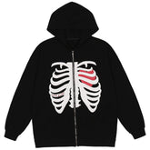Heart Skull Pattern Zipper Hoodie
