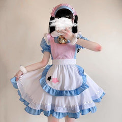 Kawaii Blue White Sweet Stars Lolita Cosplay Maid Dress