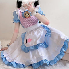 Kawaii Blue White Sweet Stars Lolita Cosplay Maid Dress