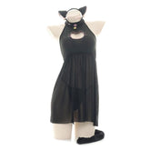 Kawaii Cat Girl Translucent Pajama Open Chest Nightdress With Ears and Tail Set