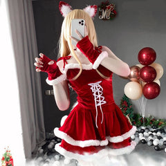 Kawaii Christmas Girl Red Tube top Cake Dress