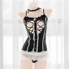 Kawaii Hollow Chest Lace Up Details Body Suit EE0952