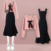 Kawaii Pink Sweater and Slip Black Dress