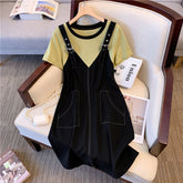 L-4XL Lemon Fake Two Pieces Dress