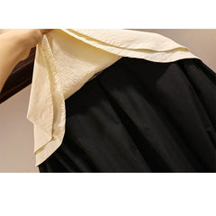 L-4XL Plus Size Green Black Double Collar Lantern Long Sleeve Dress