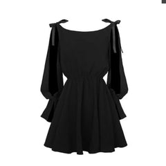 Lace Hollow Sleeve Black Dress EE0896