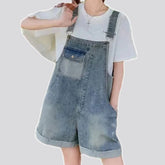 Light baggy faded women's denim overall