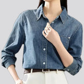 Linen casual style dark women's denim shirt