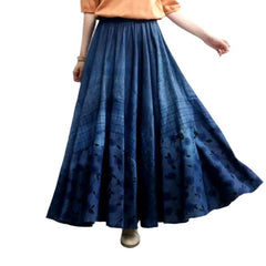 Long dark wash jeans skirt for women