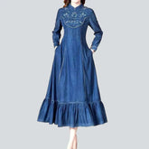 Long embroidered y2k denim dress