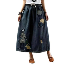 Long high-waist jeans skirt for ladies