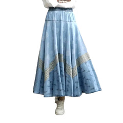 Long painted denim skirt for women