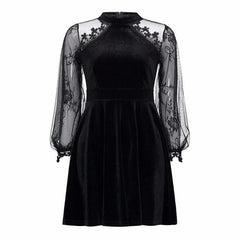 Long Sleeves Lace Velvet Dress
