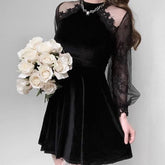 Long Sleeves Lace Velvet Dress