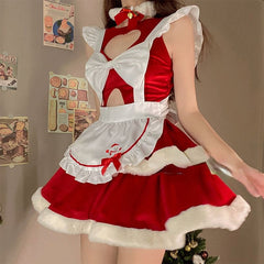 Lovely Hollow heart Bunny Christmas Maid Dress PE119