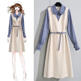 M-4XL Plus Size Fake Two-Piece Ruffled Mid-length Dress