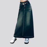 Maxi creased stylish jean skirt