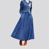 Maxi embroidered bell-shaped jean dress