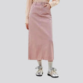 Maxi length high waist jeans skirt