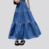 Maxi style medium pattern denim skirt