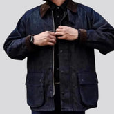 Medium length casual stylish men's denim coat