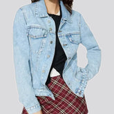 Medium length slim fit women's jeans jacket