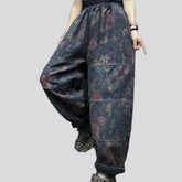 Medium rise slouchy floral denim joggers for women