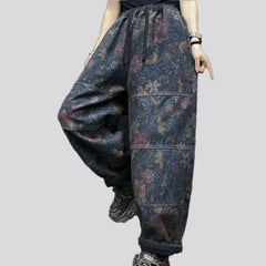 Medium rise slouchy floral denim joggers for women