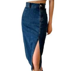 Medium-wash denim skirt for women