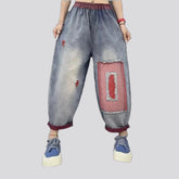 Mid rise denim joggers for women