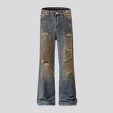 Mid rise wide fit grunge jeans for men
