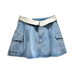 Mid-waist denim skort for ladies