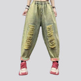 Mid waist women's denim joggers