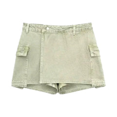 Mini cargo denim skort for ladies