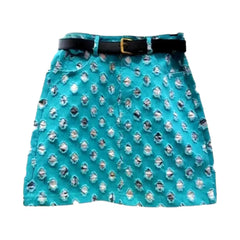 Mini ripped denim skort for women