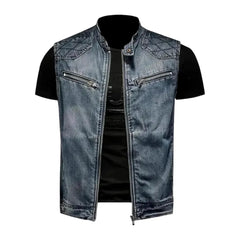 Mixed-fabrics moto men's denim shirt