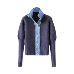 Mixed-fabrics oversized denim jacket for ladies