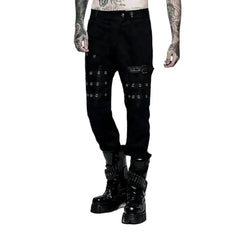 Mixed-fabrics rivet jeans for men