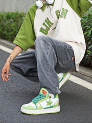 Starry Glide Patchwork Avocado Green Star Skate Shoes