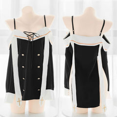 Nun Style Sailor Suspenders Cross Long Sleeves Lingerie Dress EE0957