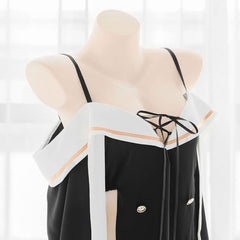 Nun Style Sailor Suspenders Cross Long Sleeves Lingerie Dress EE0957