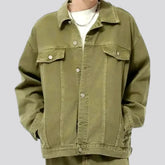 Olive green oversized men's denim jacket
