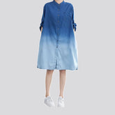 Ombre side hem shirt denim dress