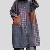 Oversized checkered jeans coat for ladies