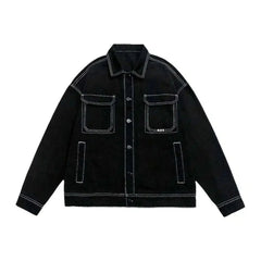 Oversized contrast-stitching jeans jacket for men