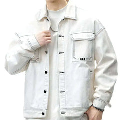 Oversized contrast-stitching jeans jacket for men